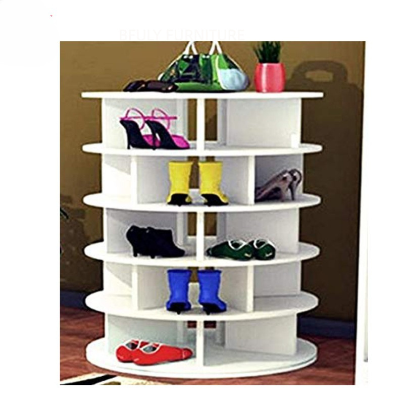 modern manufacturer 7 tiers 28 pair 360 degree wooden spinning space saving rotating entry way shoe rack display latitude run