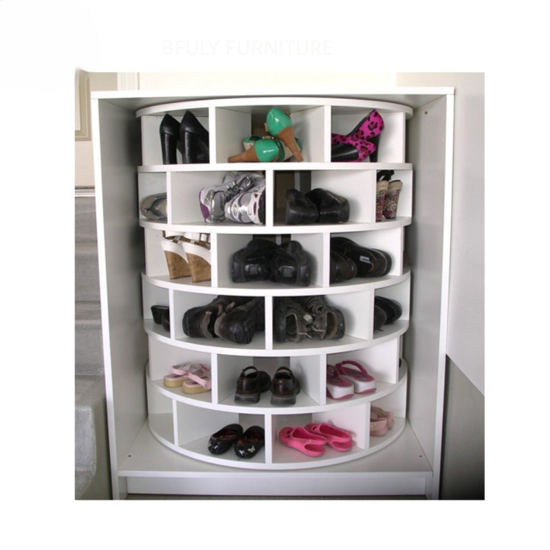 modern manufacturer 7 tiers 28 pair 360 degree wooden spinning space saving rotating entry way shoe rack display latitude run