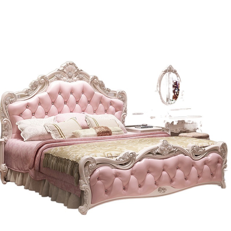 Royal Luxury Storage Pink Leather King Size Double Crushed Diamond Wedding Bed Frame Set