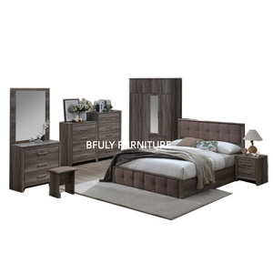 High Quality Full Bedroom Set Include Bed + Wardrobe With 7 Doors 2 Drawers + Drawers Chest x2 + Dressing Table + Side Table