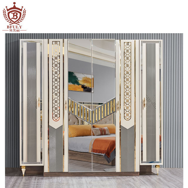 Wholesale full wooden storage bed set furniture complete Mirrored Headboard wood bedroom set