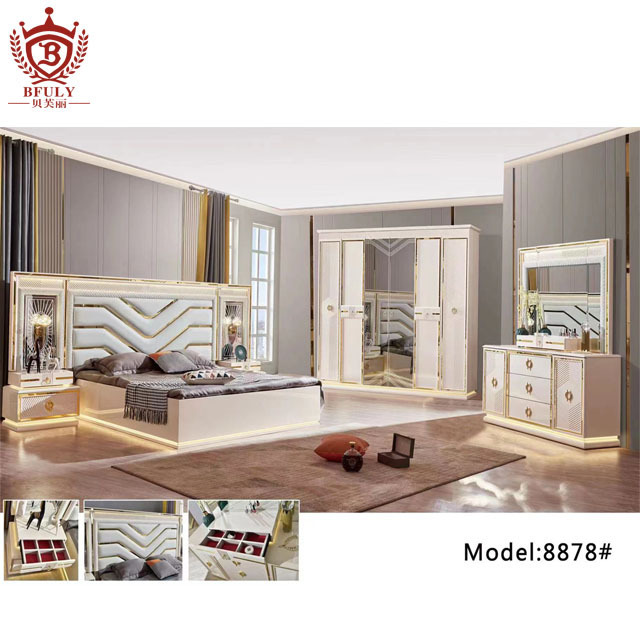 Cheap Modern Royal Italian Luxury Queen Sets King Size Bed Furniture Mirrored Classic Wooden Beds Full Mirror Bedroom Set