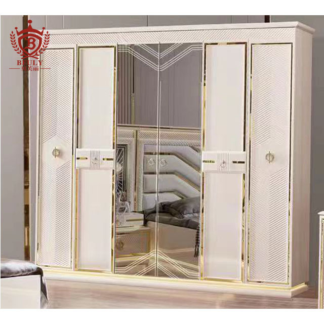 Cheap Modern Royal Italian Luxury Queen Sets King Size Bed Furniture Mirrored Classic Wooden Beds Full Mirror Bedroom Set