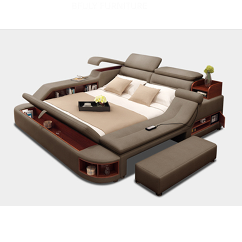 New Bedroom Furniture Massage Wood Beds Smart King Size Bed Sets With USB&LED Camas