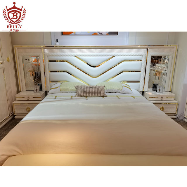 Cheap Modern Royal Italian Luxury Queen Sets King Size Bed Furniture Mirrored Classic Wooden Beds Full Mirror Bedroom Set