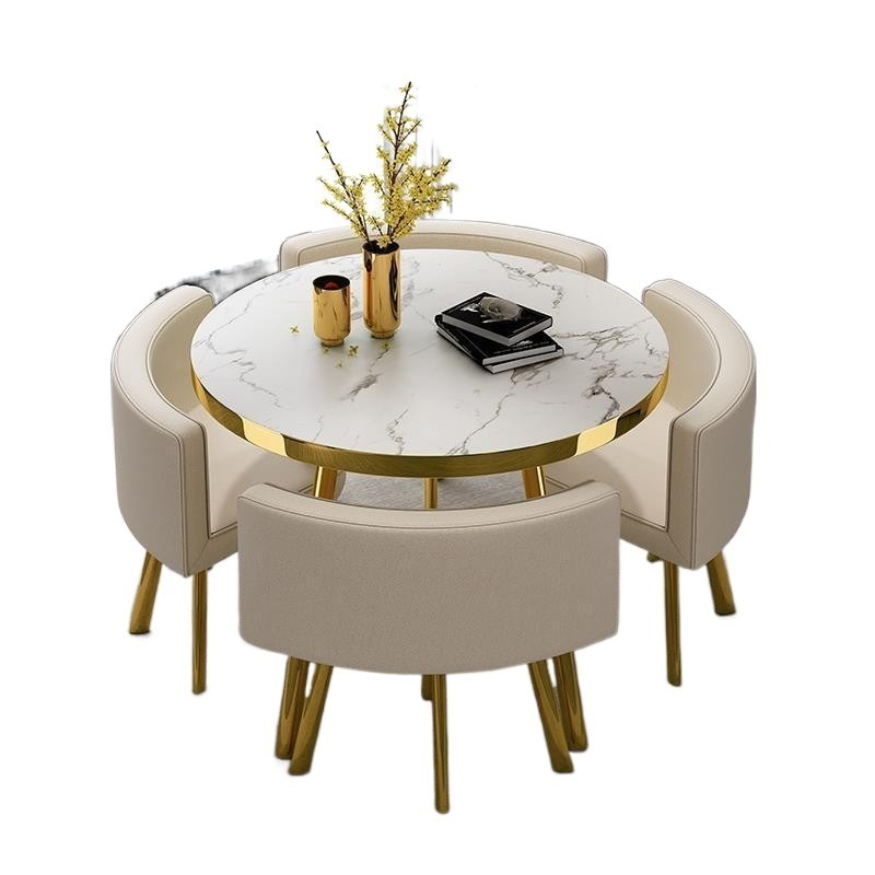 Modern Home Furniture Round Marble Gold Stainless Steel 8 Seater Dining Tables Dining Room Table Set