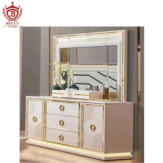 Cheap Modern Royal Italian Luxury Queen Sets King Size Bed Furniture Mirrored Classic Wooden Beds Full Mirror Bedroom Set