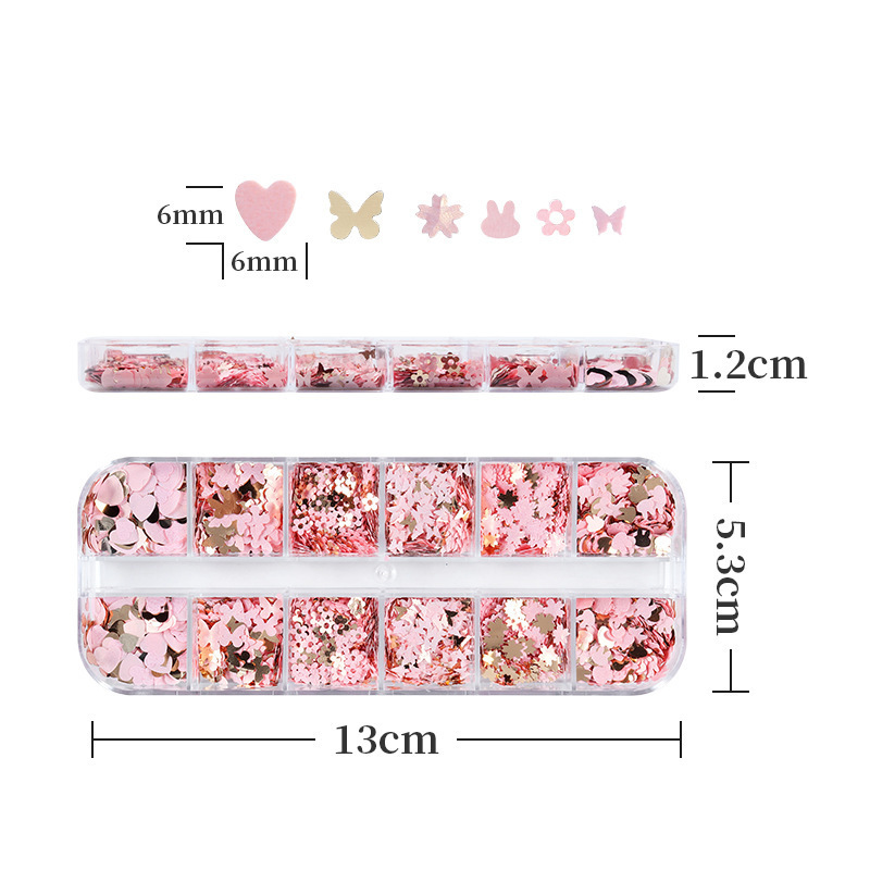 New Fashion Style Pink Butterfly Flowers Bow Nail Art Charms Parts Kit Gold Glitter Sequins Rabbit Love Hearts Nail Art Stickers