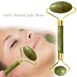 2 in 1 Green Roller and Gua Sha Tool Set by Natural Jade Scraper Massager with Stones for Face Neck Back and Jawline Health Care