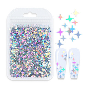 Bag Size Mix Laser Silver Four-Corner Star Nail Glitter Crystal Drop Glue Refill Glitter 12 colors rhinestones nail art crystal