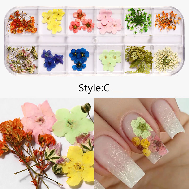 Mix Dried Flowers Nail Decorations Jewelry Natural Floral Leaf Stickers 3D Nail Art Designs