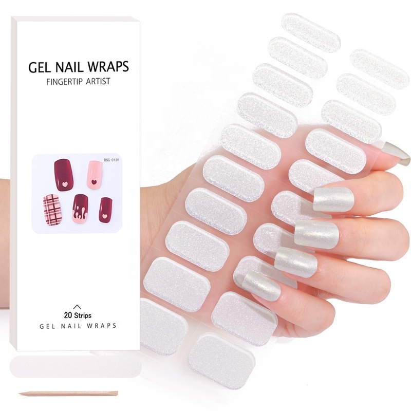 Wholesale press on nails Semi cured UV Gel Nail Stickers Gel Nail Polish Adhesive Full Wraps Strips