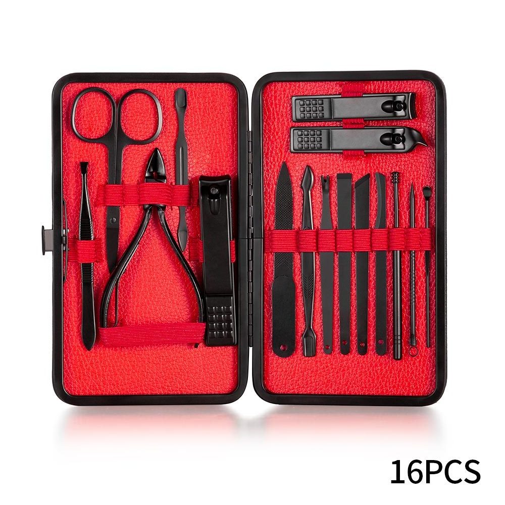 Manicure Set, 18 in 1 Stainless Steel Professional Pedicure Kit Nail Scissors Grooming Kit with Black Leather Travel Case