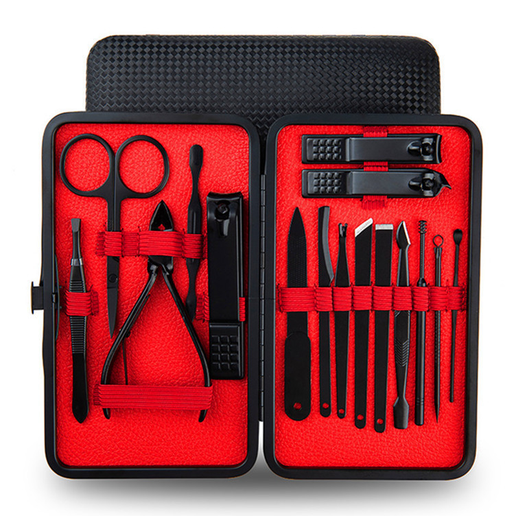 Manicure Set, 18 in 1 Stainless Steel Professional Pedicure Kit Nail Scissors Grooming Kit with Black Leather Travel Case