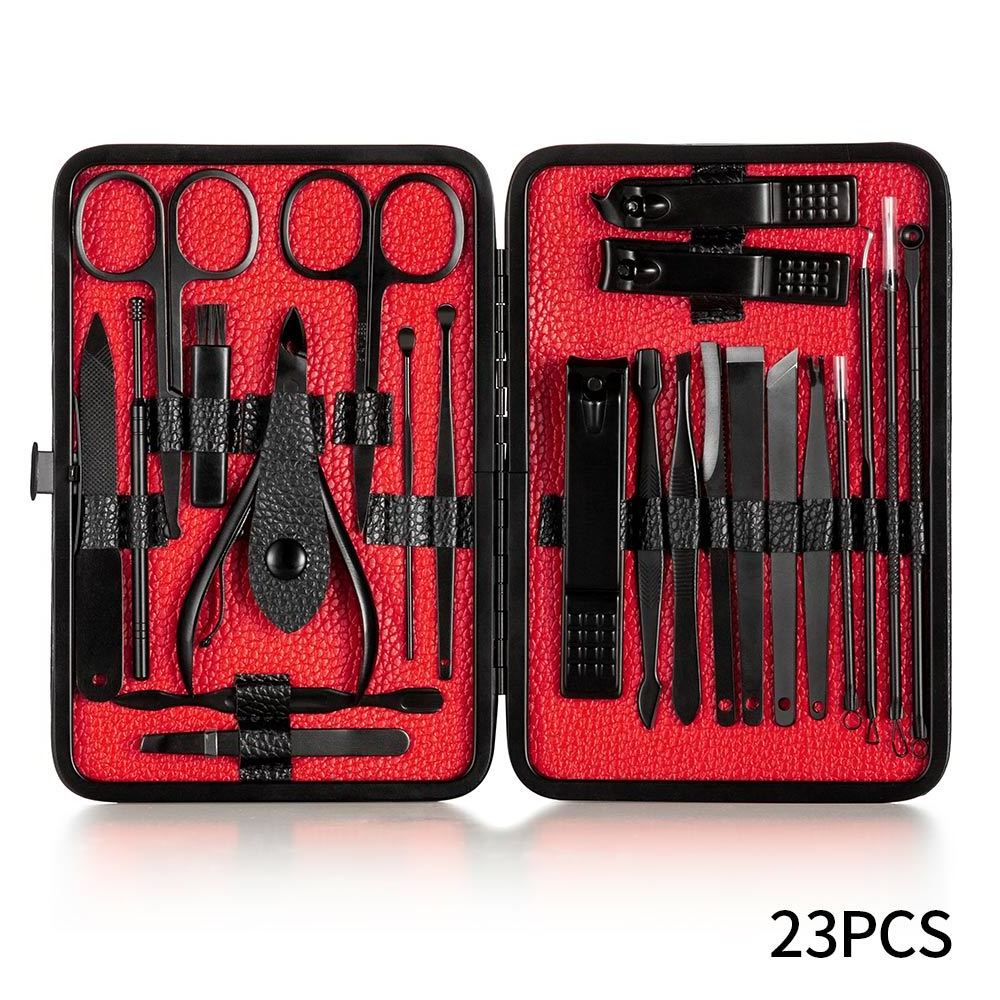 Manicure Set, 18 in 1 Stainless Steel Professional Pedicure Kit Nail Scissors Grooming Kit with Black Leather Travel Case