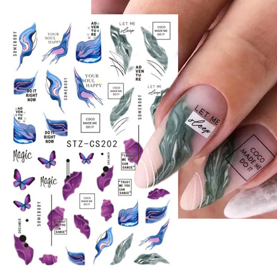 New 3D smudge back self-adhesive Flower nail sticker ink butterfly bamboo Chinese style nail Art Decoration decals