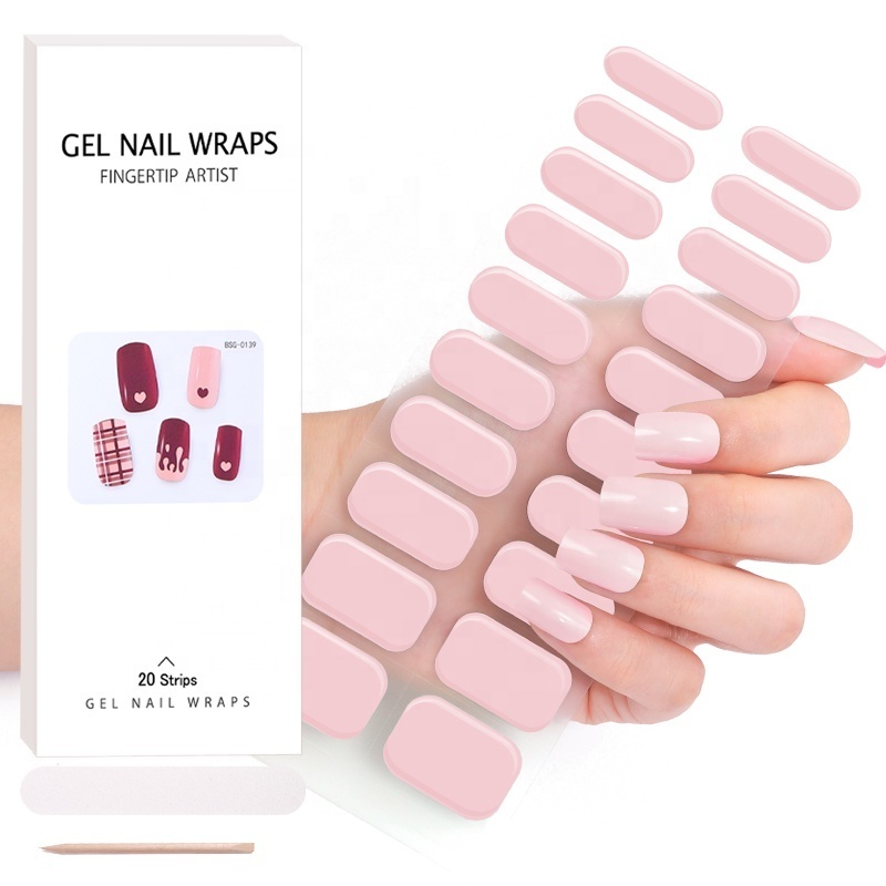 Wholesale press on nails Semi cured UV Gel Nail Stickers Gel Nail Polish Adhesive Full Wraps Strips