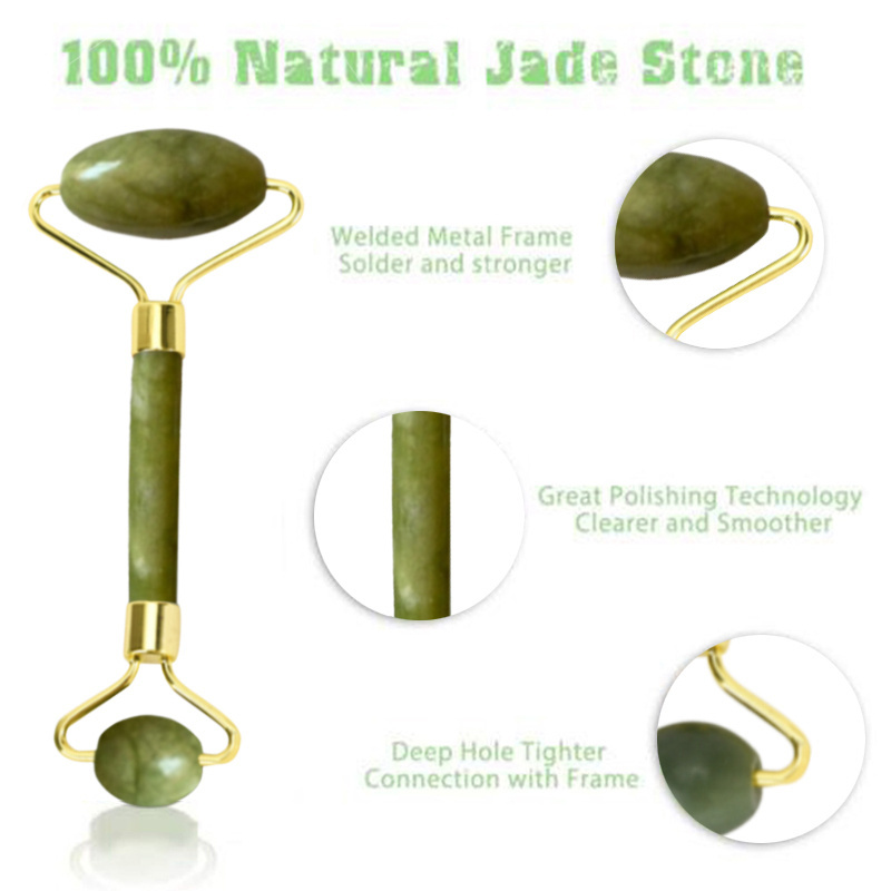 2 in 1 Green Roller and Gua Sha Tool Set by Natural Jade Scraper Massager with Stones for Face Neck Back and Jawline Health Care