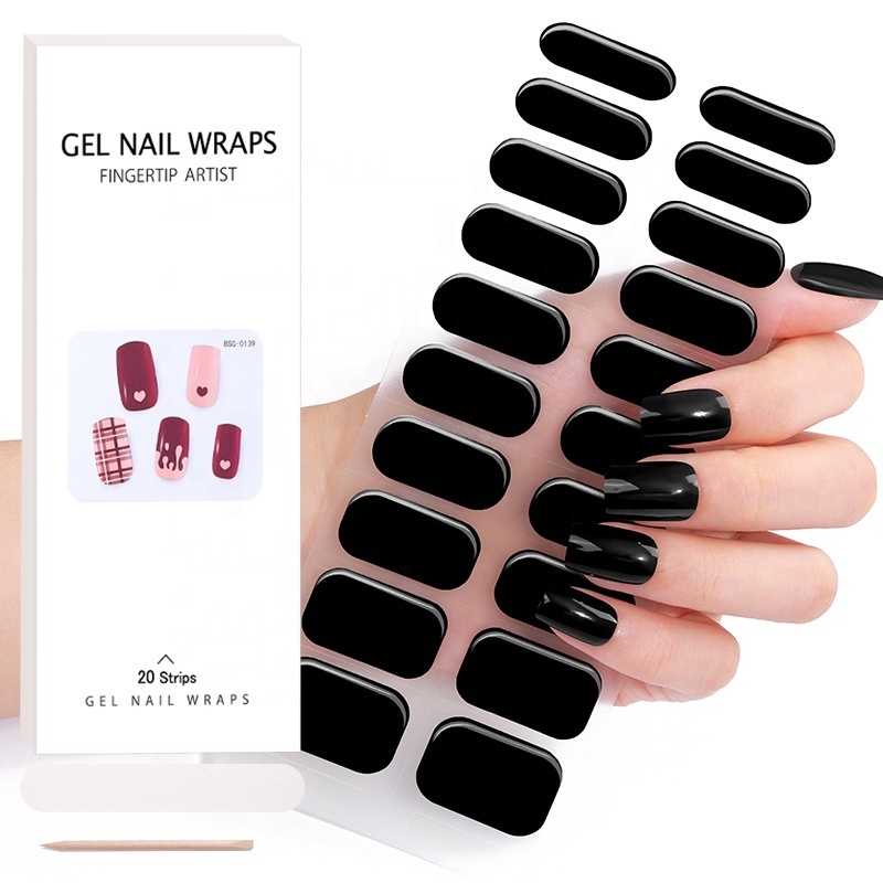 Wholesale press on nails Semi cured UV Gel Nail Stickers Gel Nail Polish Adhesive Full Wraps Strips