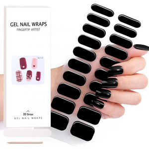 Wholesale press on nails Semi cured UV Gel Nail Stickers Gel Nail Polish Adhesive Full Wraps Strips