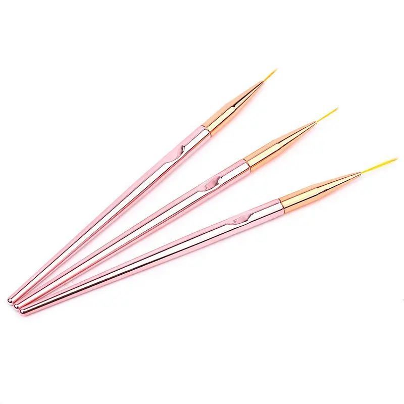 3pcs Set Nail Liner Brushes Rose Gold Nail Art Line Painting Brushes Metal Handle Gel Acrylic Liner Nail Art Brush Set