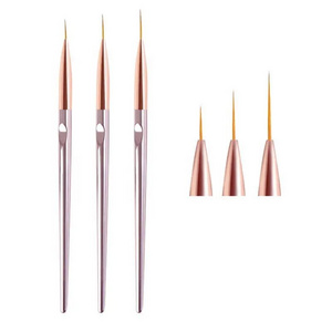 3pcs Set Nail Liner Brushes Rose Gold Nail Art Line Painting Brushes Metal Handle Gel Acrylic Liner Nail Art Brush Set