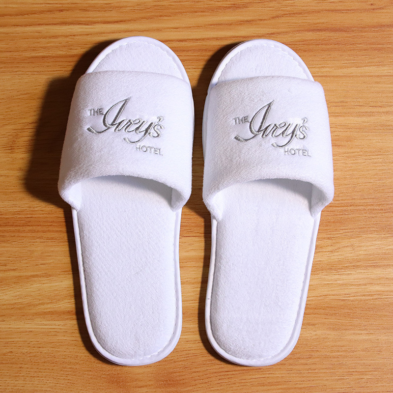 Luxury Star Hotel White Bath Open Toe Slippers Disposable Summer Coral Fleece Slippers