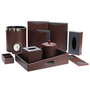 Luxury Guest Amenities Holder Set Leather Hotel Room Accessories Product Hotel Popular Hotel Leather Set