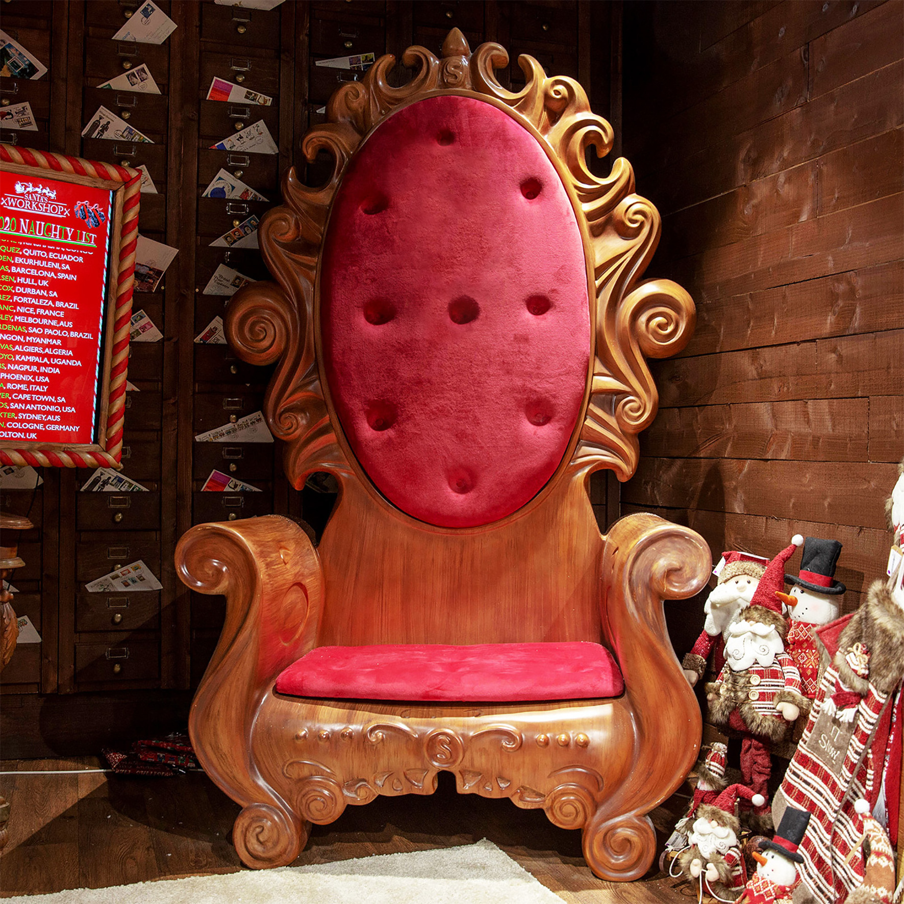 high quality large fibreglass christmas throne king santa chair with handlebar for sale