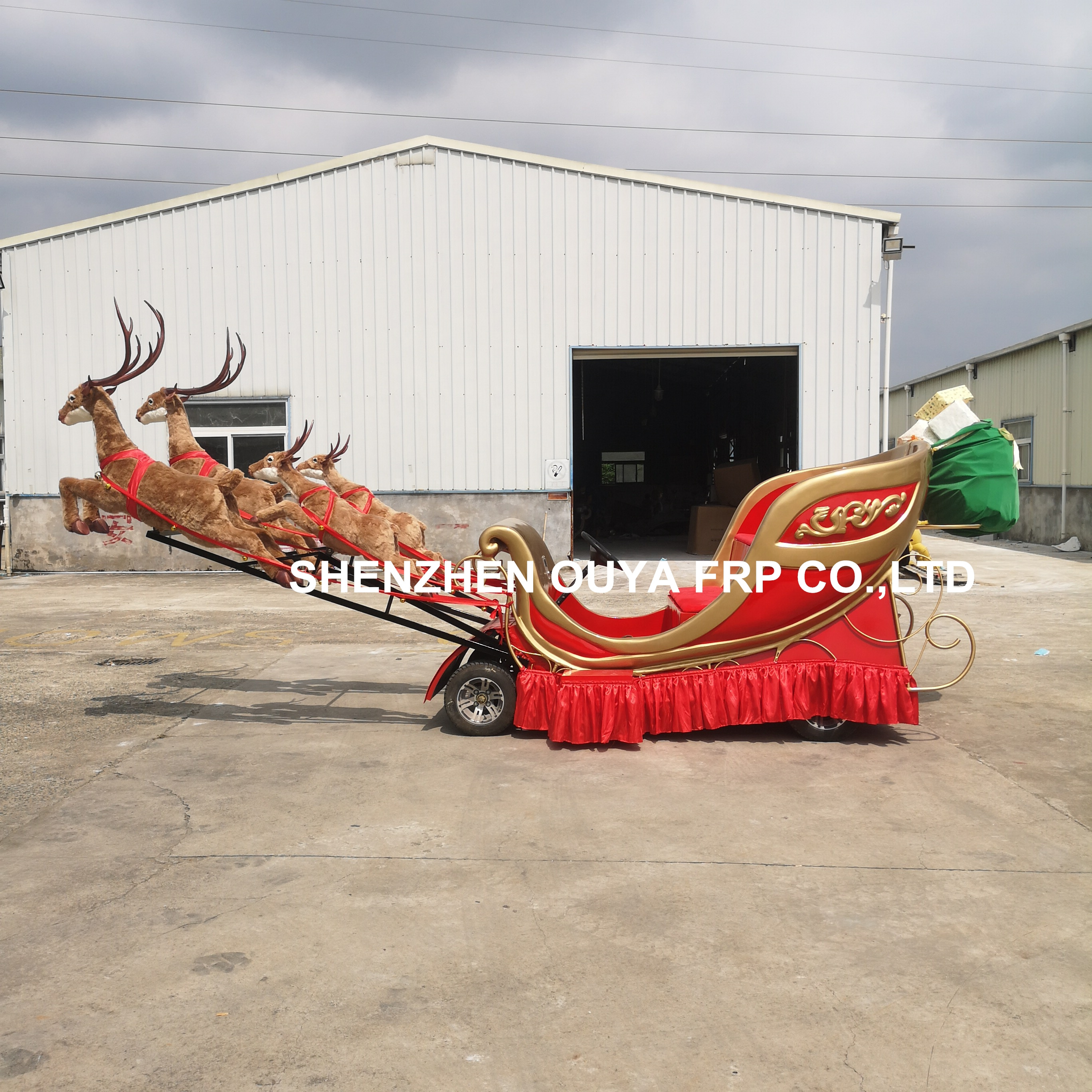 2021 best selling outdoor christmas decoration santa reindeer sleigh car for shopping mall