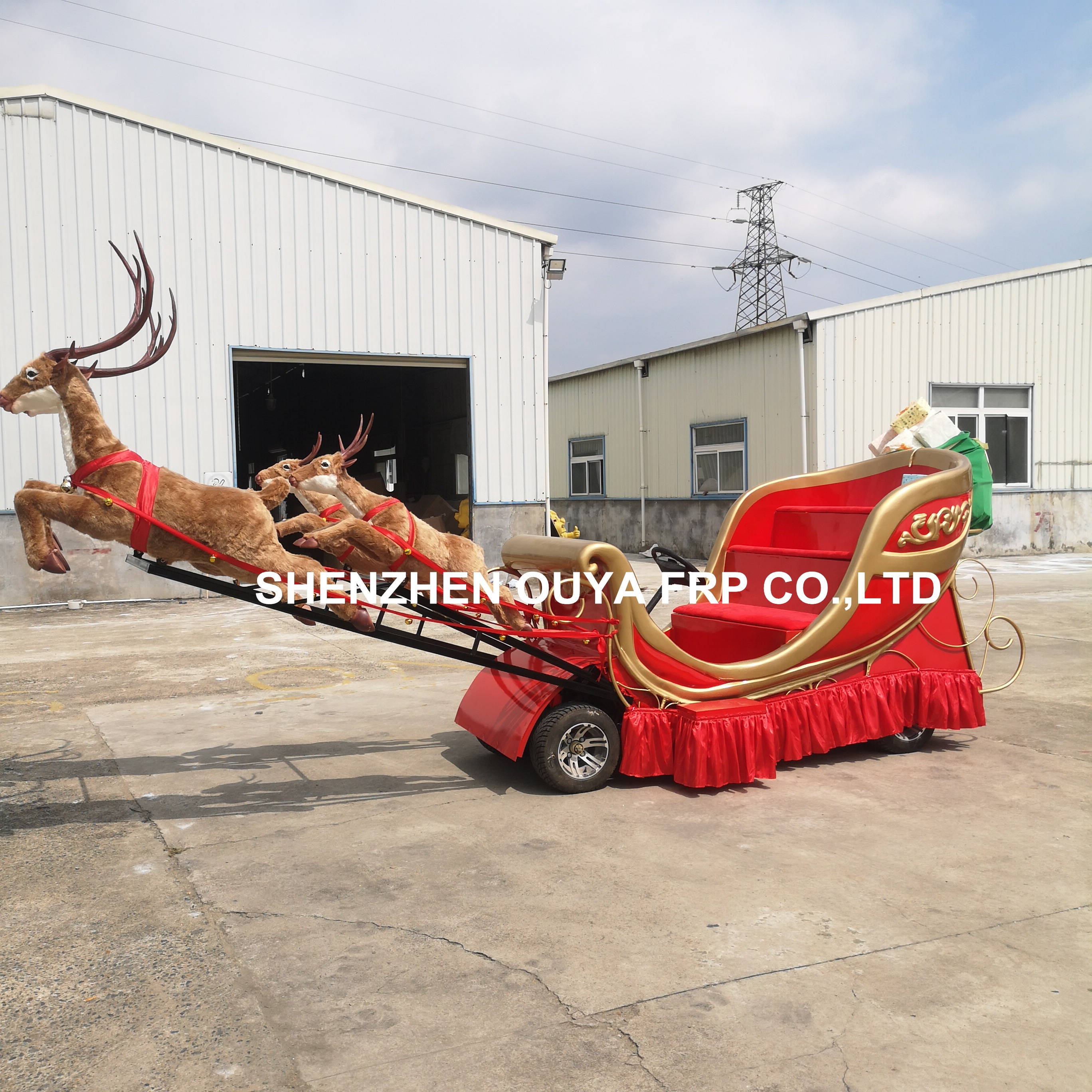 2021 best selling outdoor christmas decoration santa reindeer sleigh car for shopping mall