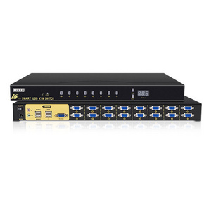 16 port Full-Automatic USB VGA KVM switch with Audio 16X1 VGA KVM Switch Panel keys/Hot keys/Remote control switching