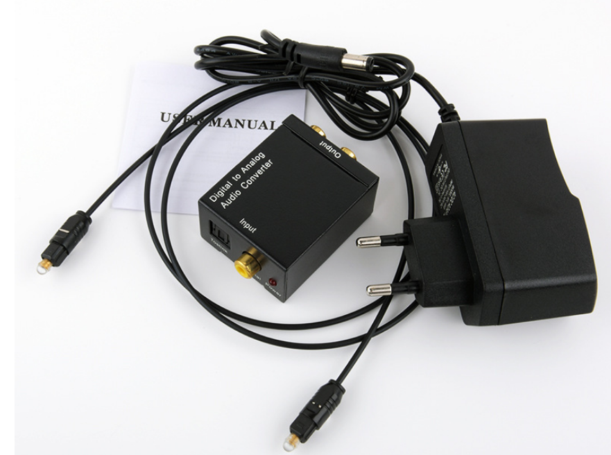 Digital Optical Coax Coaxial to Analog RCA L/R Audio Converter with USB +Fiber Cable and power adapter