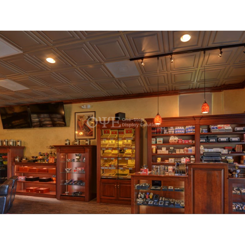 Customized Cigar Store Interior Design Decoration Furniture Retail Cigar Display Rack Shelves Humidor Counter Cabinet