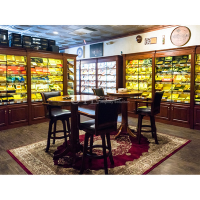 Customized Cigar Store Interior Design Decoration Furniture Retail Cigar Display Rack Shelves Humidor Counter Cabinet