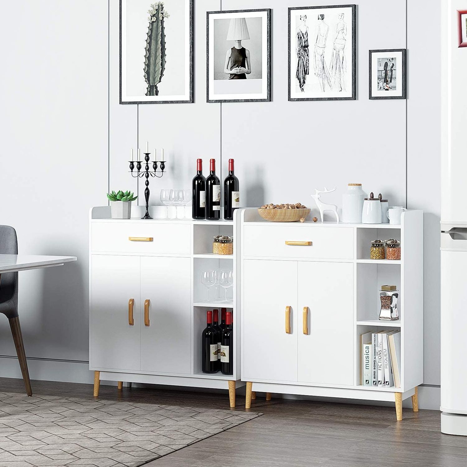 Sideboard Storage Cabinet Hallway Cabinet Storage Cupboard Organiser Free Standing Unit with Drawer and Shelves White