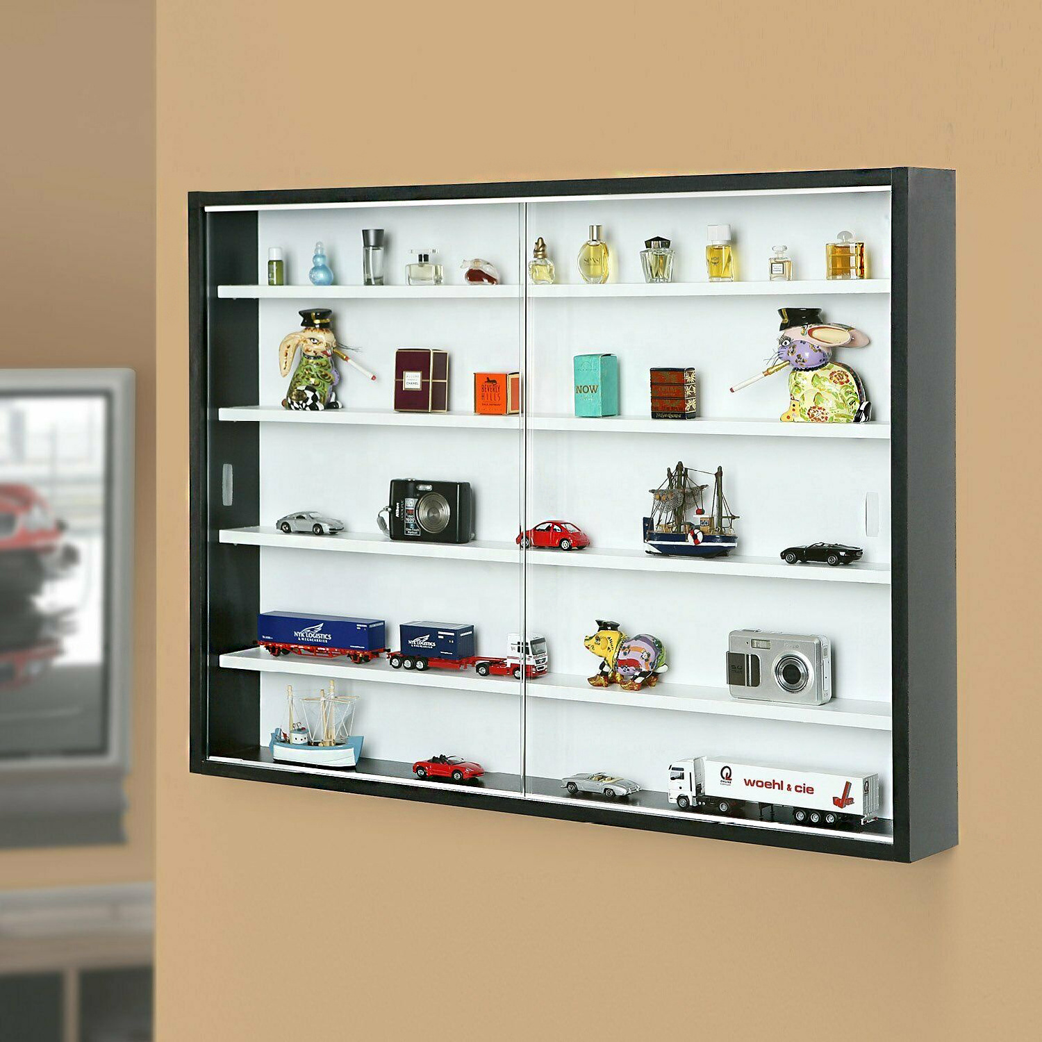 Commercial Display Cabinet  Wall Mount Shelves Collectibles Gloss Black