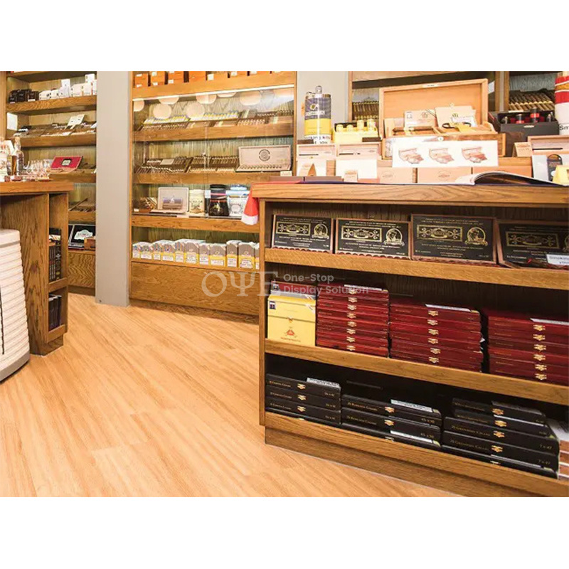 Customized Cigar Store Interior Design Decoration Furniture Retail Cigar Display Rack Shelves Humidor Counter Cabinet