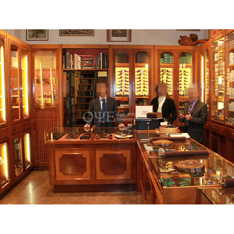 Elegant Commercial Smoke Store Display Cabinet Spanish Cedar Wood Cigar Cabinet Humidor with Doors