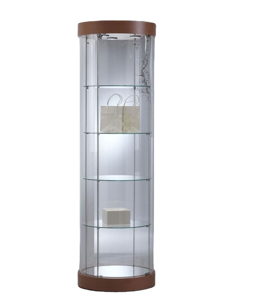 Retail  Curved Glass Display Case with LED lights  for trophy