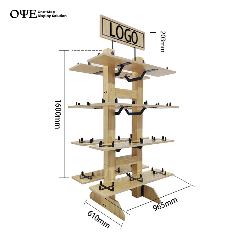 Floor Standing Wood Material Shelf Stand Hat Display Rack For Retail Store Hat Display Racks