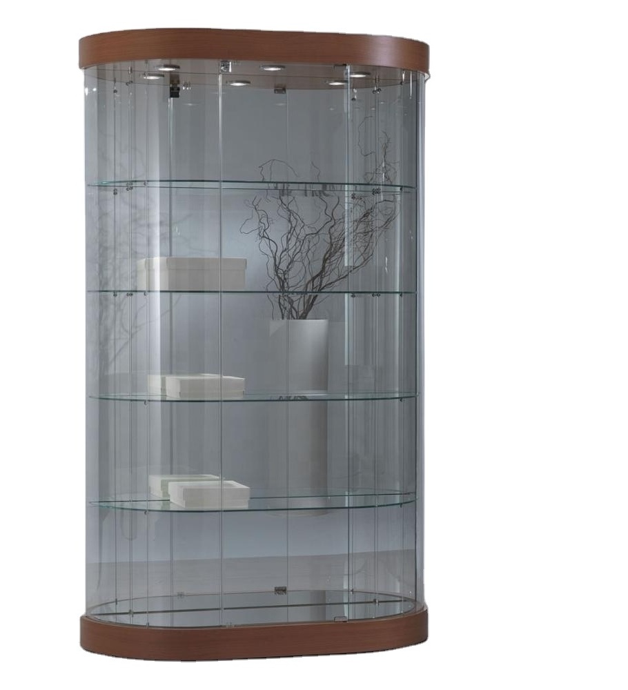 Retail  Curved Glass Display Case with LED lights  for trophy