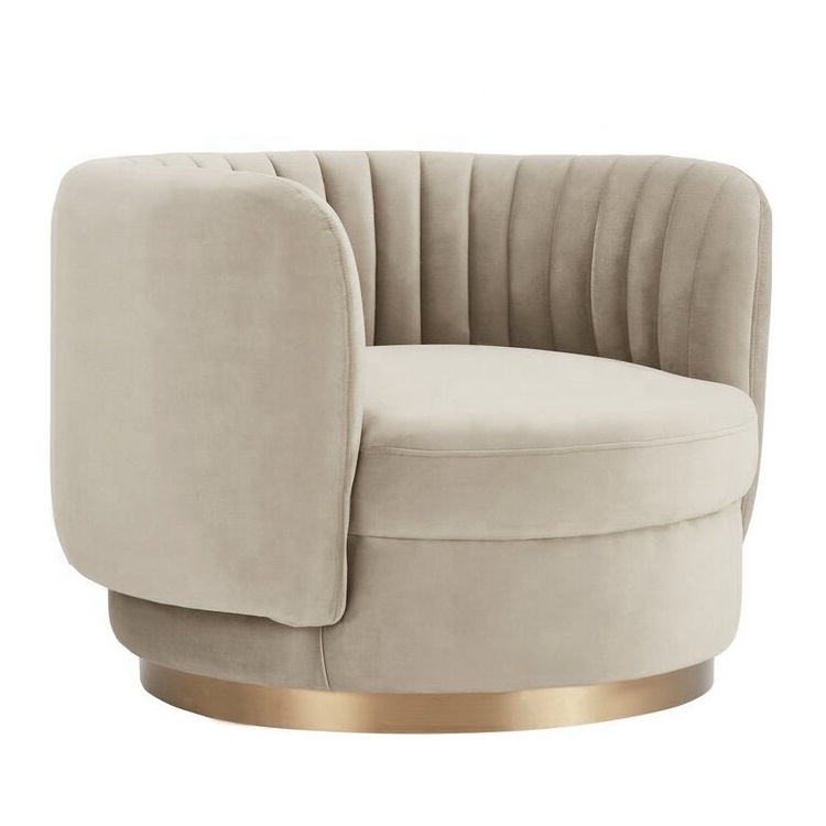 China Factory Wholesale Price Luxury Sofa chair Soft Velvet Upholstery Round Accent Chair with Gold Swivel base for living room