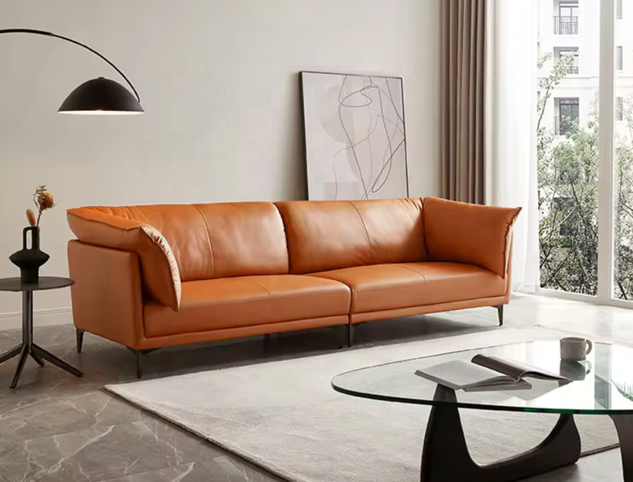 Italian Sofa Light Luxury Leather Sofa Set Furniture Villa Luxury Flat Floor Living Room Sofa