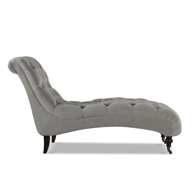 High Quality French Solid Wood Fabric Bedroom Chaise Lounge Chairs Supplier