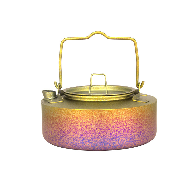 TiTo 700ml/1L Lightweight Outdoor Portable Camping Tea Kettle Rainbow Color Crystal Titanium Kettle Pot