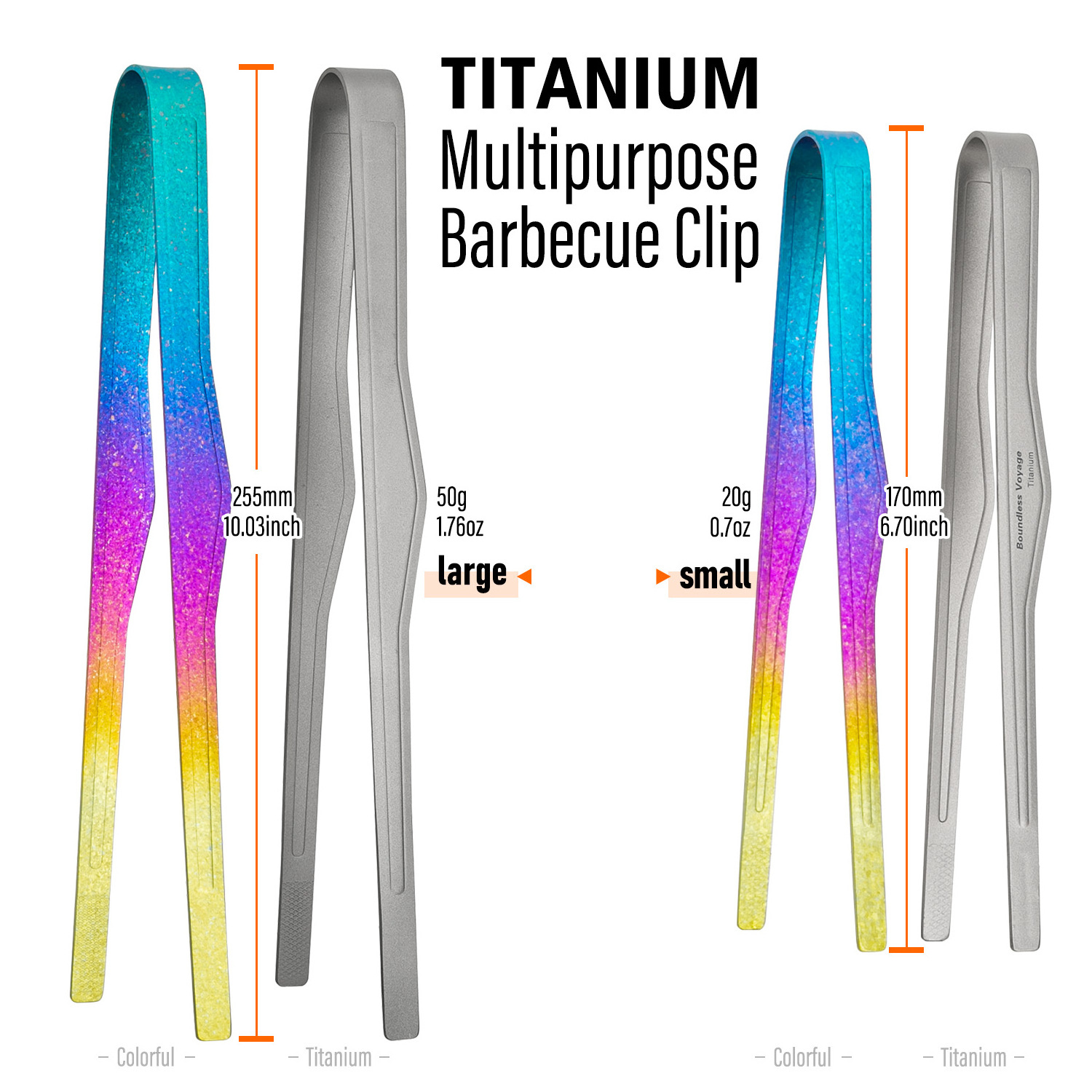 TiTo Titanium Steak Clip Multi-Purpose BBQ Tweezer Food Long Tongs Anti-scalding Fire Poker 6.7 inch / 10 inch