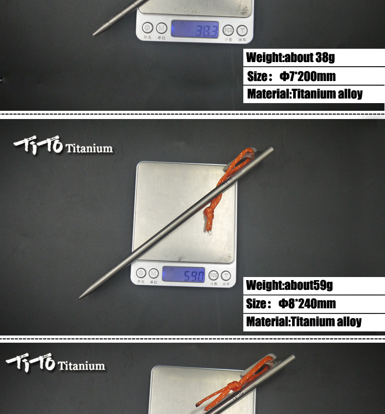 TiTo Low Price Outdoor Camping Titanium Tent Peg Heavy Duty Tent Stake 8*300mm