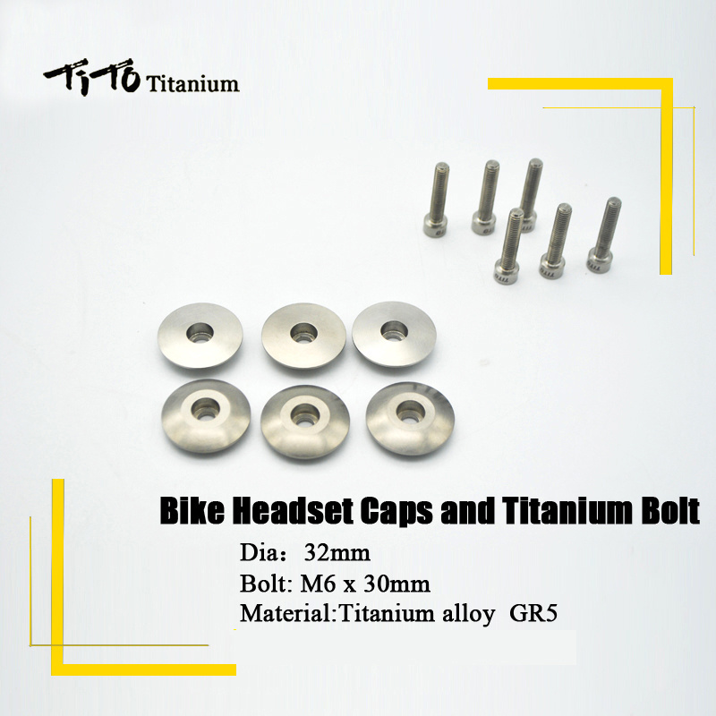 TiTo MTB Road Bike stem Top Cap Titanium Headset Caps Cover Support Customized Laser Printing Pattern Titanium Bolt M6*30mm