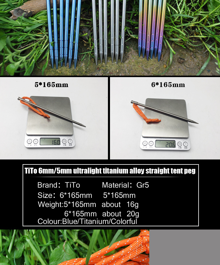 TiTo Low Price Titanium Tent Nails Windproof Straight Tent Pegs Stake Camping Tent Pegs Ultralight Ground Nails